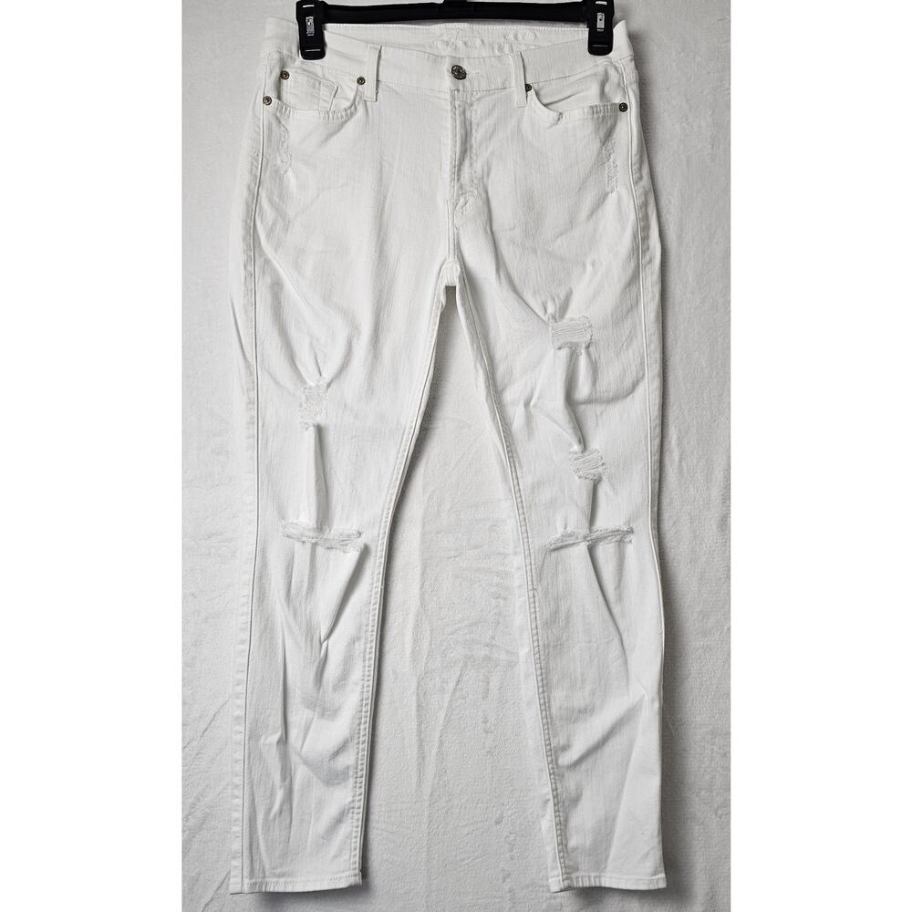 7 For All Mankind Ankle Skinny Jeans With Distressing White Women's Size 32